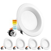 Luxrite 4" LED Recessed Can Lights 5 CCT Selectable 2700K-5000K 10W (60W Equivalent) 750LM Dimmable 4-Pack LR23790-4PK